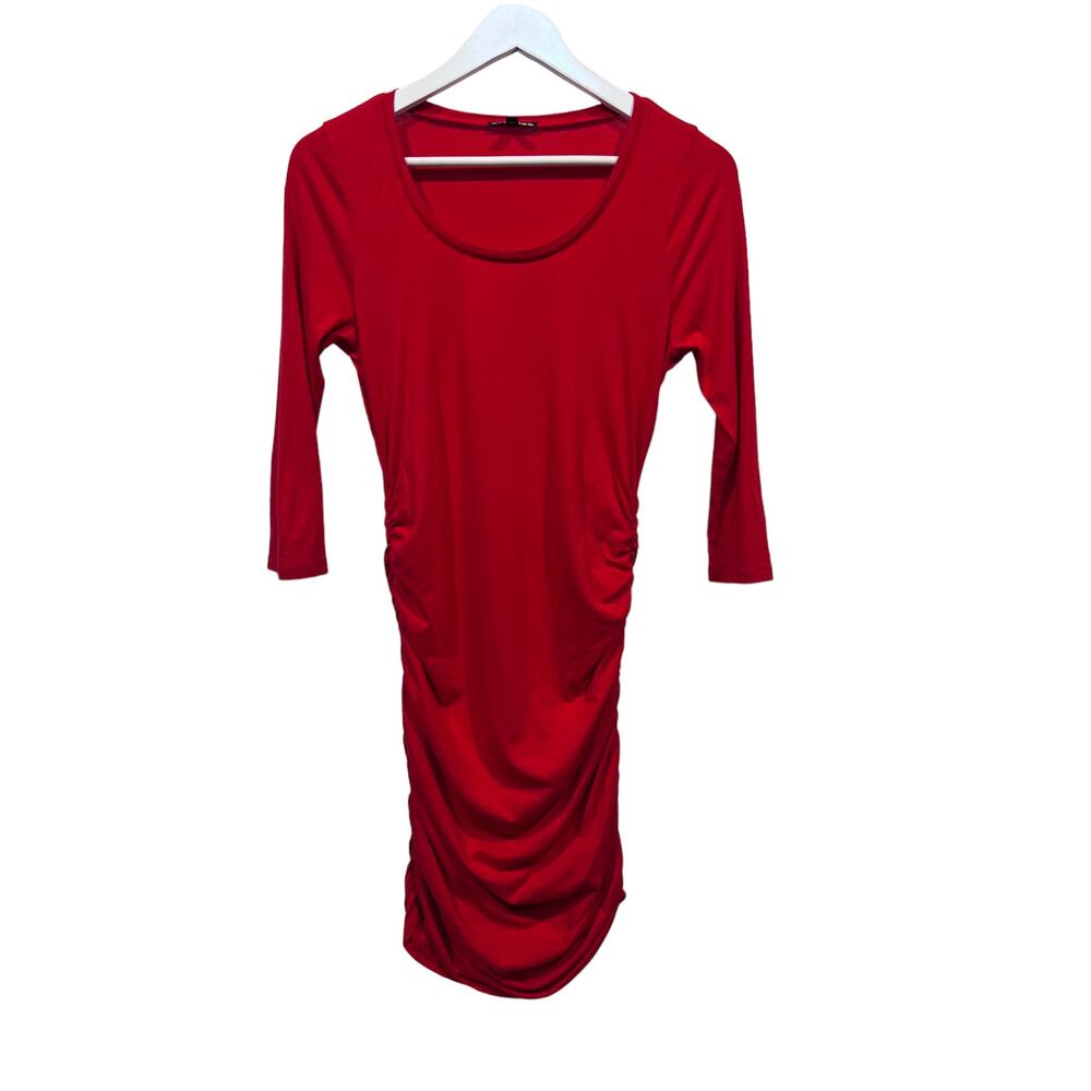 Express Womens Small Bodycon Cotton Modal Scoop Neck T-Shirt Dress Red